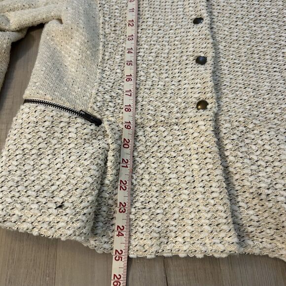 Anthropologie Cartonnier Knit Blazer Ivory Cream Woven Snap Jacket Peplum Size L - Picture 12 of 13